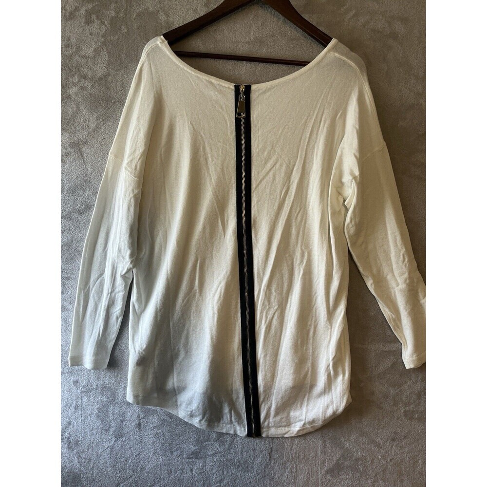 Soft Surroundings Top Women's 1X Ivory Knit Long Sleeve Exposed Zipper New